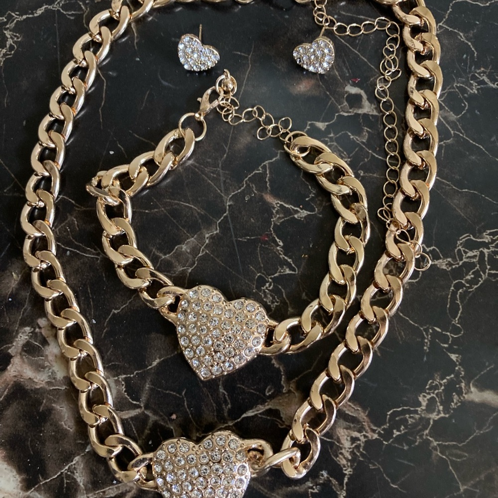Gold Heart Necklace and Earring Set